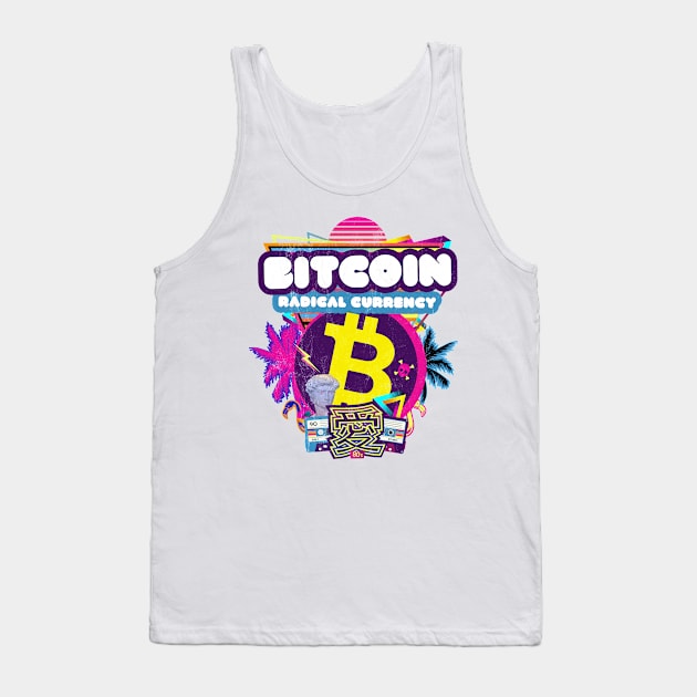 Bitcoin Crypto Radical Currency 80s Purple Pink Retro Funny Tank Top by MapYourWorld